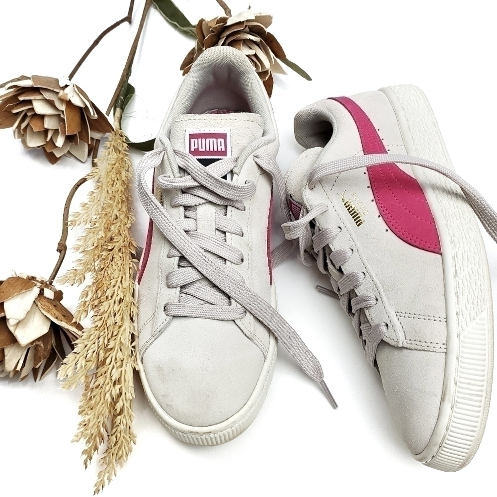 🔴 Puma Women's Gray Pink Suede Sneakers 9m